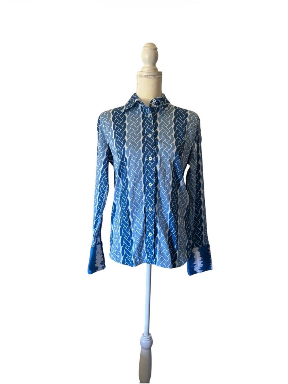 Tizzie Blue Patterned Long-Sleeve Button-Up Shirt